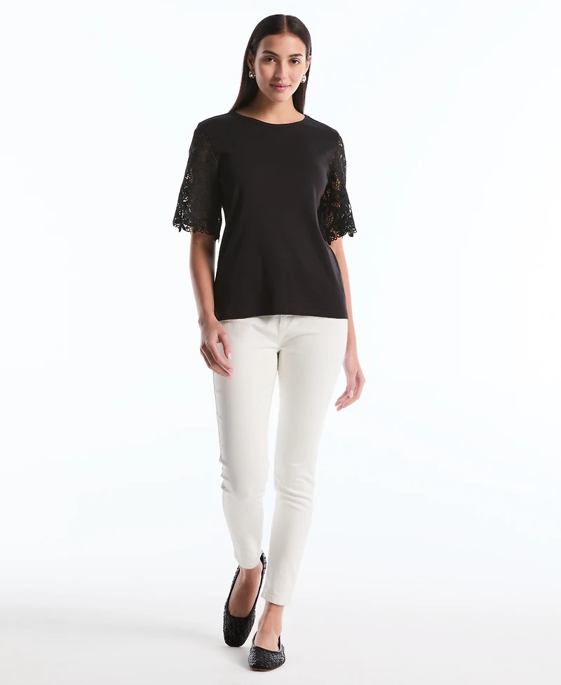 Rafaella Petite Draped Lace Crew Neck Top
