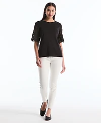 Rafaella Petite Draped Lace Crew Neck Top