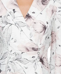 Alex Evenings Women's Printed Knit Side Closure V-Neck Top