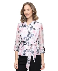 Alex Evenings Women's Printed Yoryu Collared Top