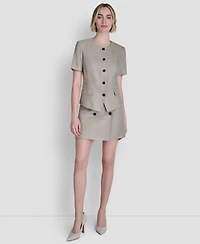 Dkny Women's Windowpane Short-Sleeve Crew Neck Structured Top