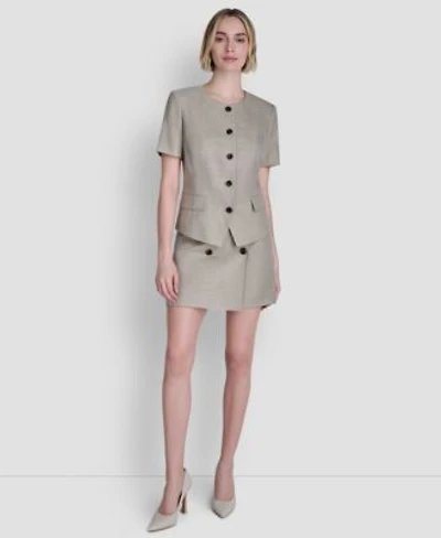 Dkny Womens Windowpane Short Sleeve Structured Top Melange Skirt