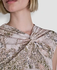 Dkny Women's Sleeveless Printed Asymmetrical Neck Knit Top