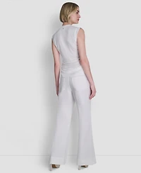 Dkny Women's Printed Tissue Knit Sleeveless Crew Neck Top