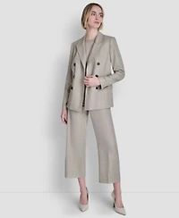 Dkny Womens Windowpane Melange Double Breasted Jacket Cropped Pant Woven Sleeveless Blouse