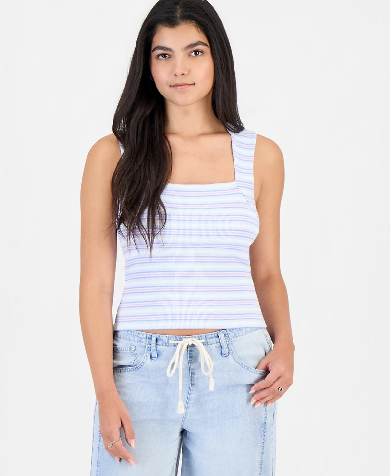 Madden Girl Juniors' Striped Ribbed Knit Sleeveless Top