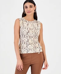I.n.c. International Concepts Petite Printed Sleeveless Ruched Mesh Top, Macy's Exclusive