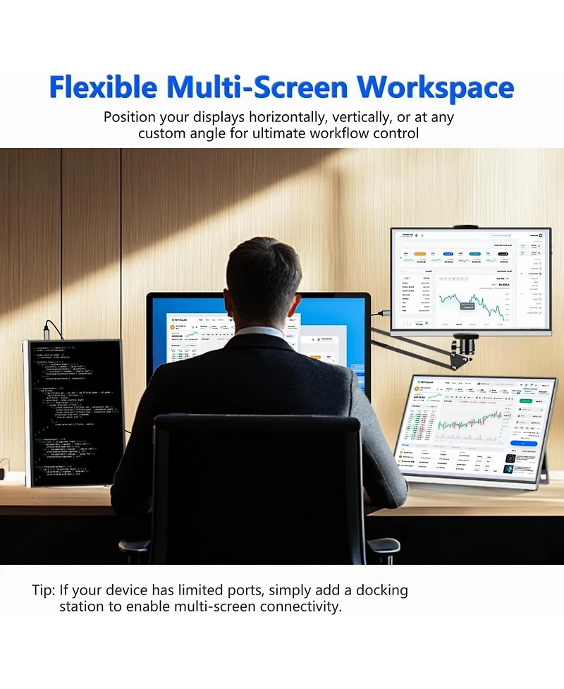 Zachvo 16" Portable 1920×1200P Ips Monitor, Usb-c & Hdmi, 0.3" Ultra-Slim, with Kickstand for Travel & Office