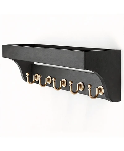 Yigii Wood Key Rack with Hooks and Shelves for Entryway Decoration