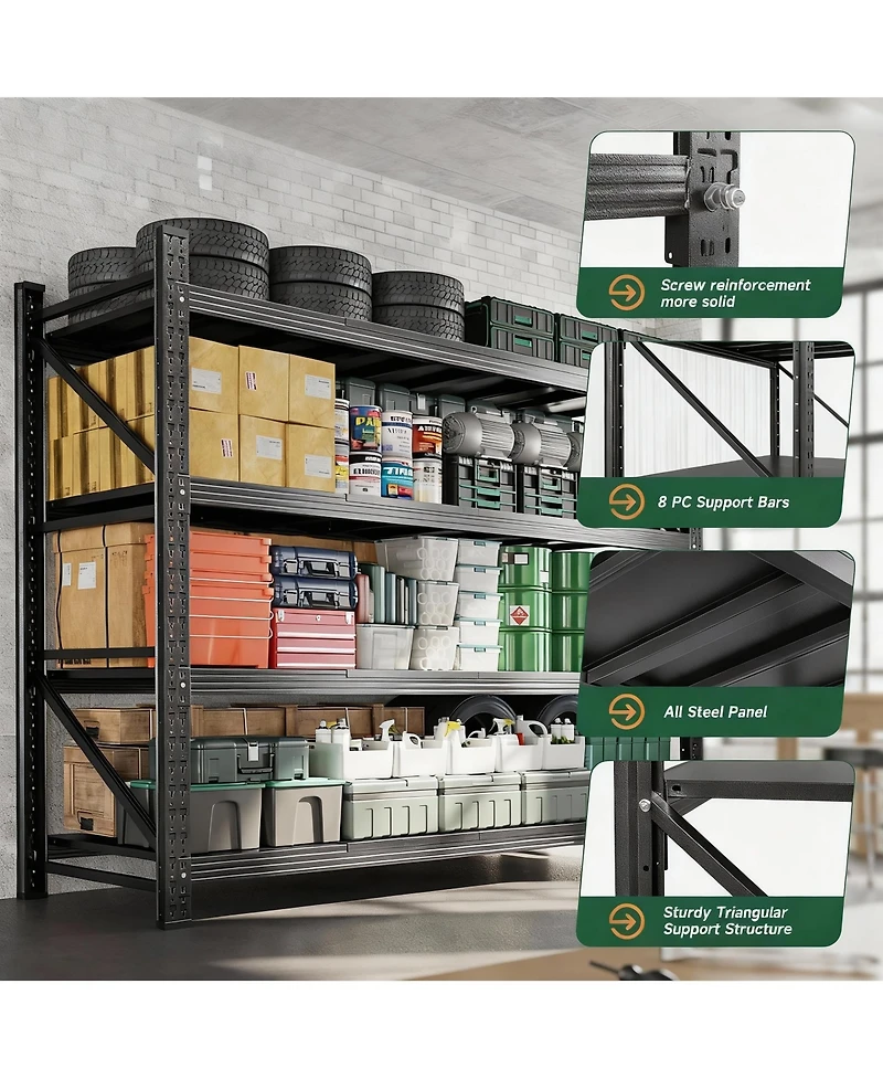 Yigii Heavy Duty 71.3" W x 70" H Garage Shelving, 4-Tier, Adjustable, 5000 lbs Capacity