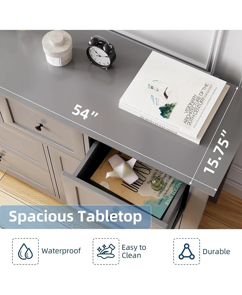 gaomon 7 Drawer Dresser for Bedroom Deep Drawers, Metal Knobs 54" Wide Modern Wooden Chest