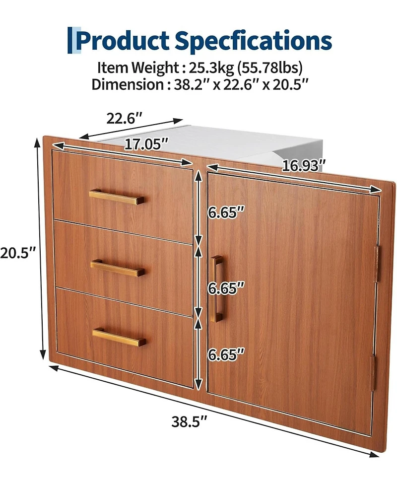 gaomon PeakPursuit Stainless Steel Outdoor Kitchen Door Drawer Combo - Triple Drawers & Access Door