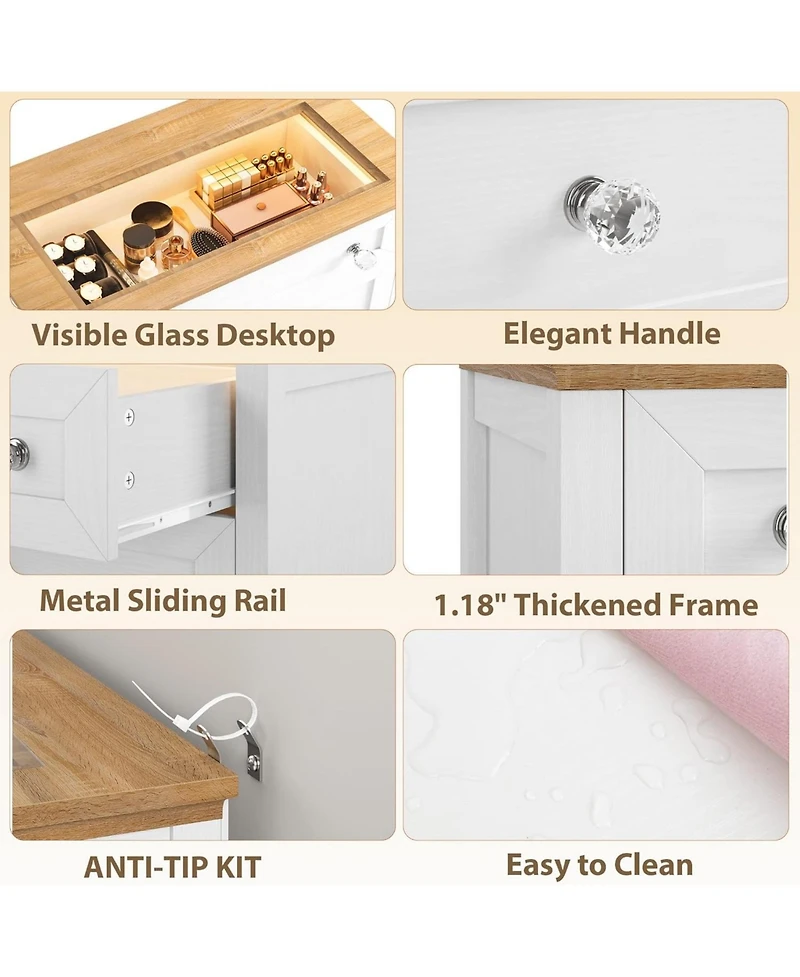 gaomon White Drawer Dresser with Led Light