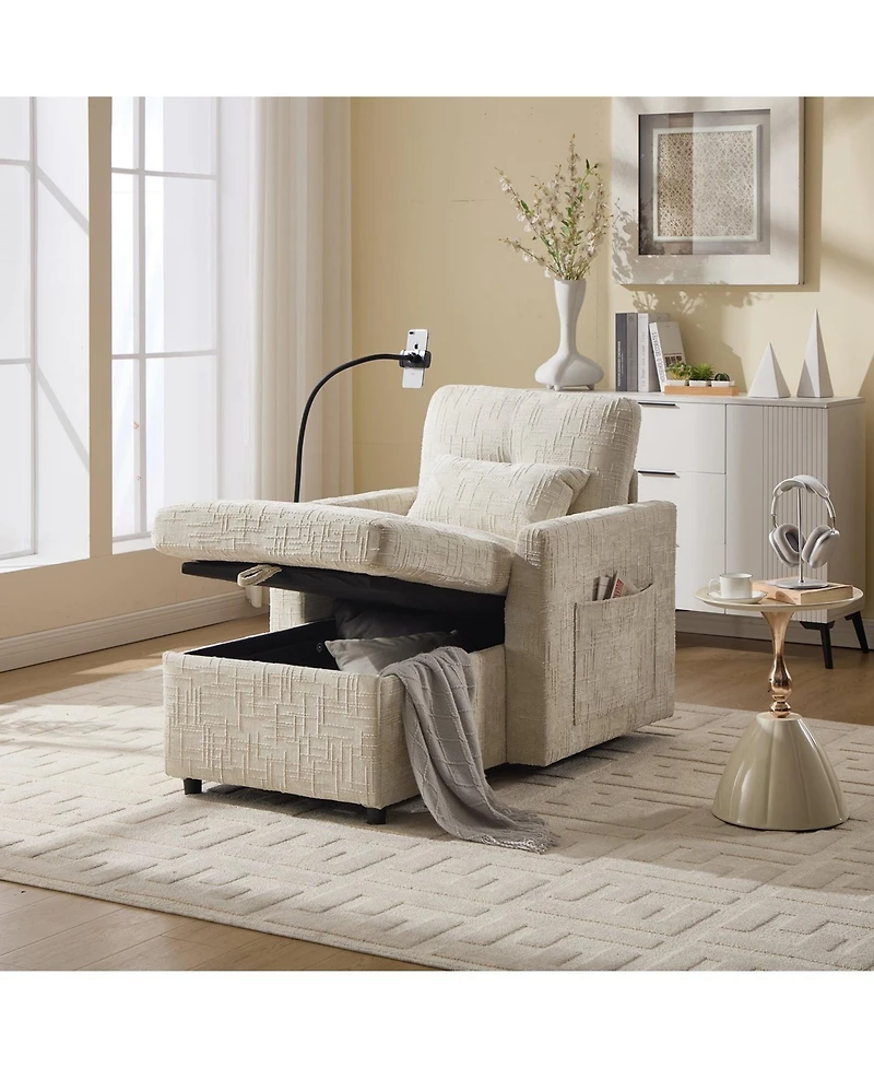 Boyel Living Multifunctional Chenille Sofa with Storage & Cell Phone Bracket, Single Sleeper Chair, Chaise Lounge Chair