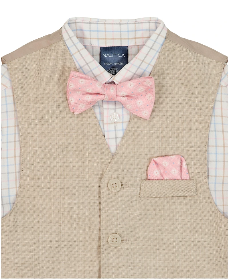Nautica Toddler & Boys' 2T-7 Sharskin Vest, Check Shirt, Pocket Square, Pants Bowtie, 5-Piece Set