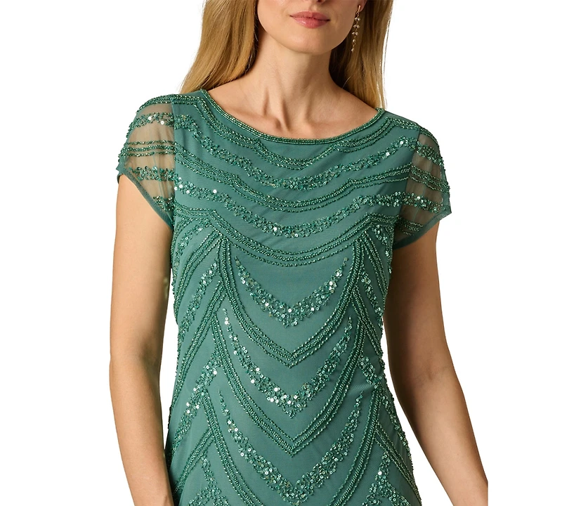 Adrianna Papell Embellished Godet-Inset Gown