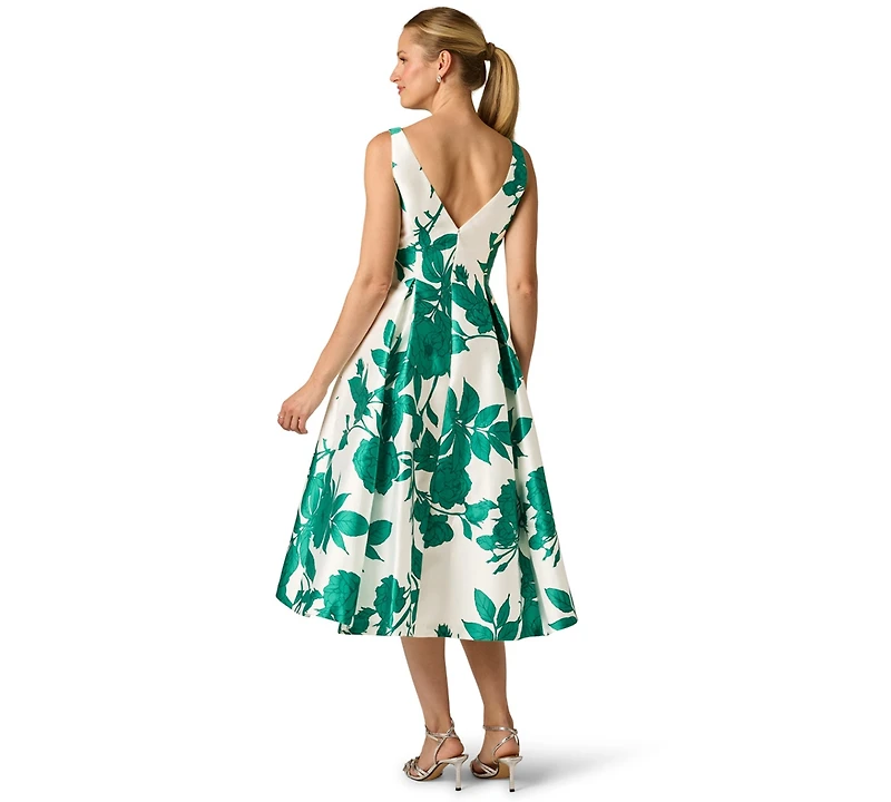 Adrianna Papell Women's Boat Neck Tea Length Gown