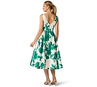 Adrianna Papell Women's Boat Neck Tea Length Gown