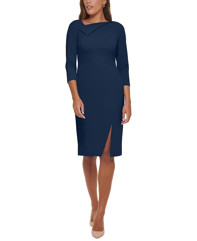 Calvin Klein Women's Foldover-Neck Front-Slit Sheath Dress