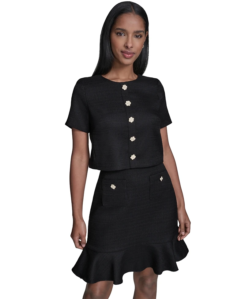 Karl Lagerfeld Paris Women's Crewneck Ruffle Hem Dress
