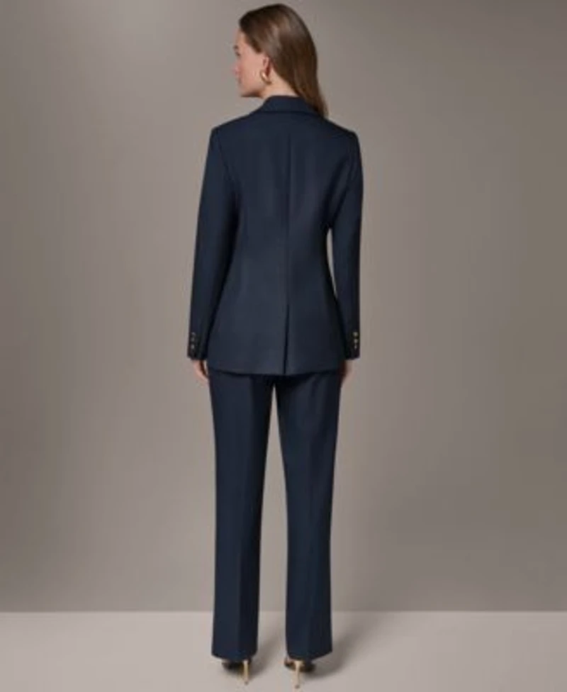Donna Karan New York Womens Notch Lapel Padded Shoulder Blazer Saight Leg Front Rise Pants
