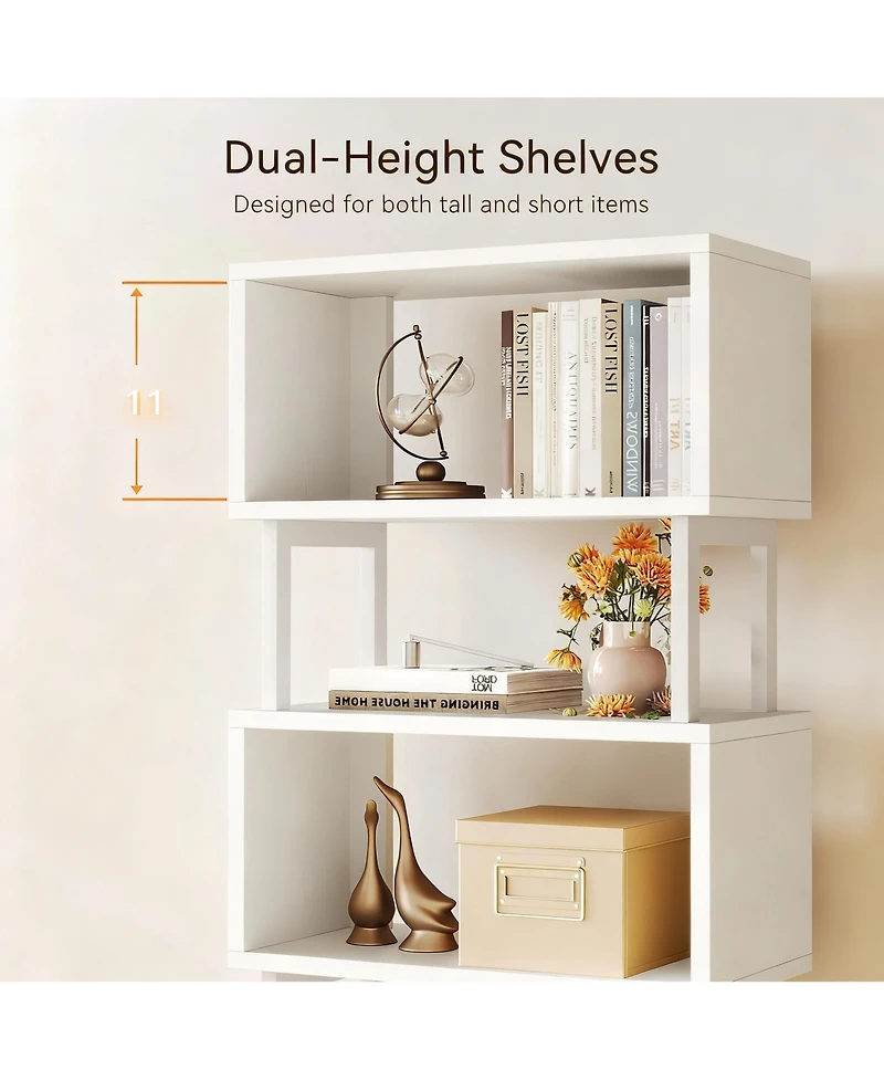 Yigii 7-Tier Geometric Bookshelf with Fabric Drawers for Modern Home Decor