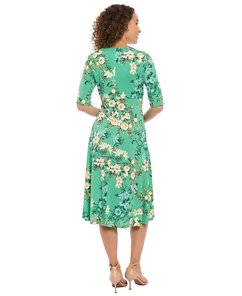 London Times Women's Keyhole Neck Midi Dress