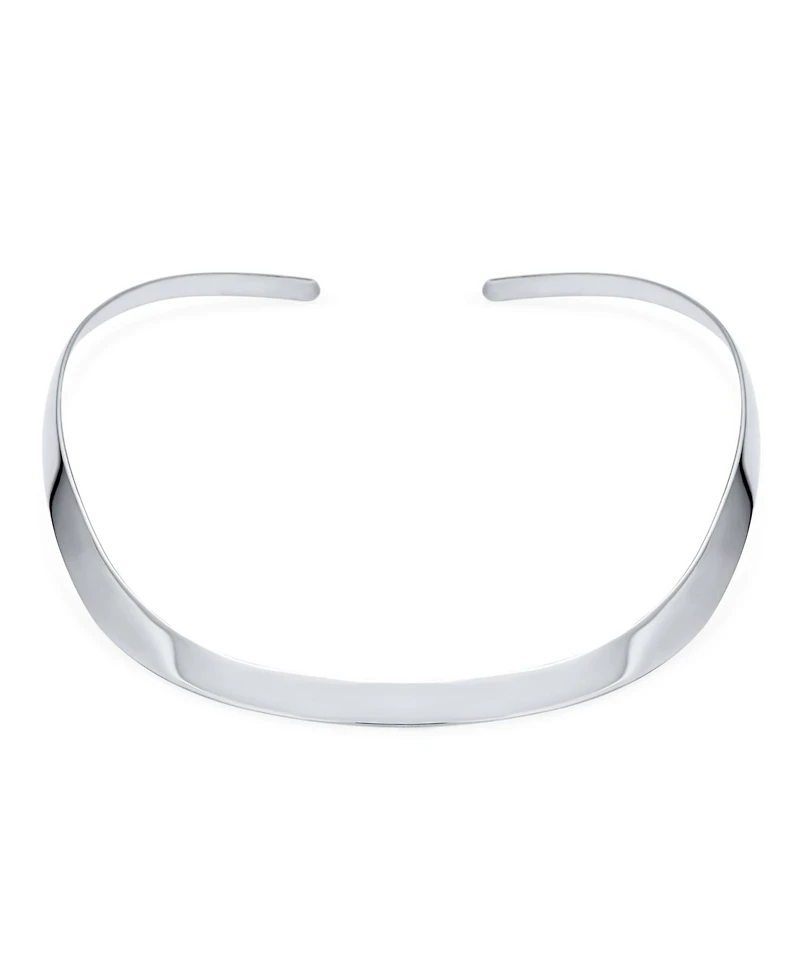 Bling Jewelry Modern Flat Contoured Collar Curved Statement Choker Necklace .925 Silver Sterling