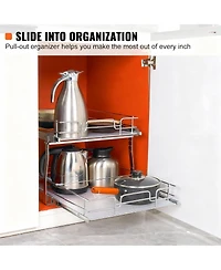 Yigii 2-Tier Pull Out Cabinet Organizer, Heavy Duty Steel, Smooth Sliding, Easy Install, Kitchen and Bathroom