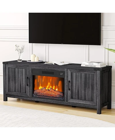 gaomon Fireplace Tv Stand for 65" Tv with Overheat Protection, Remote, Led, Storage Cabinets, Farmhouse Style
