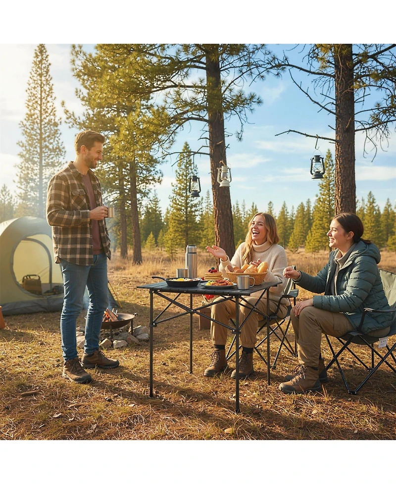 Mecale Roll-Up Camping Table with Metal Legs, Outdoor