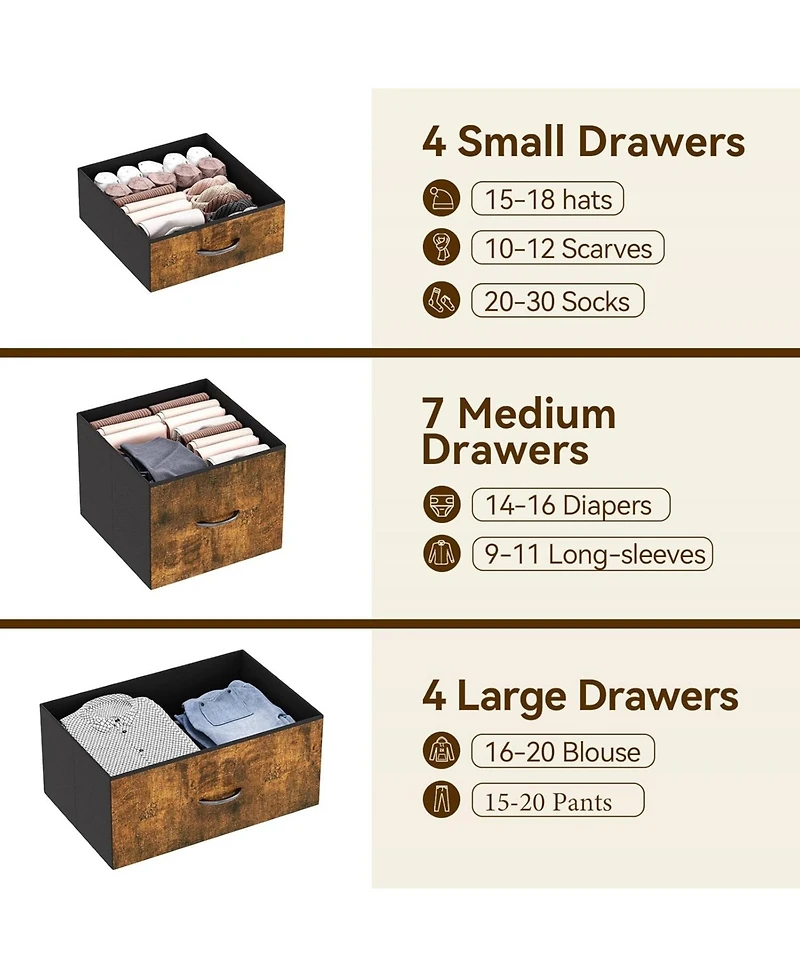 gaomon 48" H Tall Dresser with 15 Drawers, Fabric Storage Dresser with Steel Frame & Wood Top, Sturdy Dressers for Bedroom, Closet