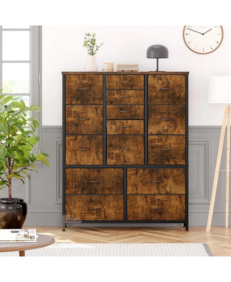 gaomon 48" H Tall Dresser with 15 Drawers, Fabric Storage Dresser with Steel Frame & Wood Top, Sturdy Dressers for Bedroom, Closet