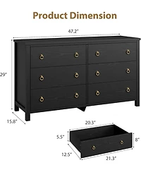 gaomon Dresser for Bedroom with 6 Drawers, 47'' Wide Chest of Large Drawers with Large Clothes Storage Cabinet, Wood Dresser, Tv Stand for Bedroom