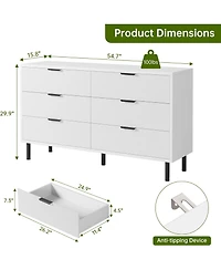 gaomon Fluted 6 Drawer Dresser, Wide Wood Double Dresser with Metal Legs and Handles for Bedroom