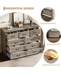 gaomon 9 Drawer Dresser for Bedroom 47 Wide Dressers Wood Vintage Chest of Drawers with Natural Texture and Gold Floral Handles, Farmhouse
