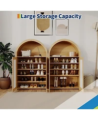 gaomon 47.8" Farmhouse Arched Shoe Cabinet with Rattan Doors, 5-Tier Shoe Rack with Adjustable Shelves, Storage Cabinet Organizer for Entryway