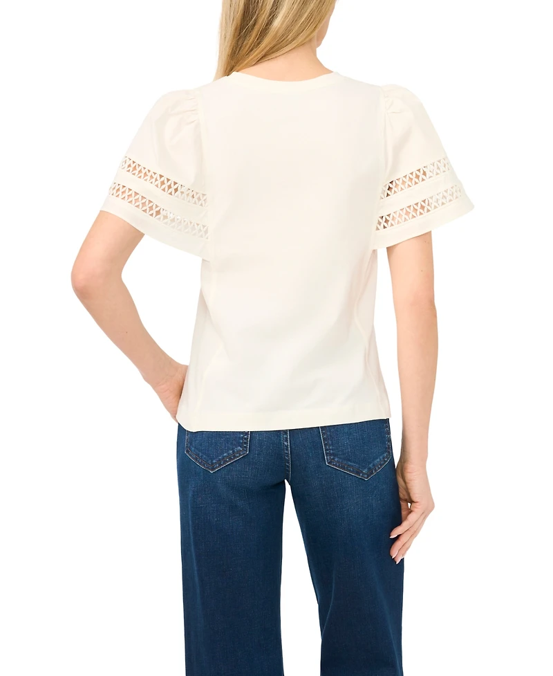 CeCe Women's Combo Trim-Sleeve Crew Neck Top