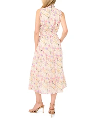 CeCe Women's High Neck Smocked Sleeveless Maxi Dress