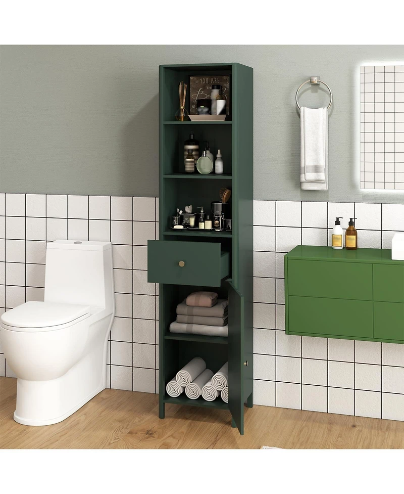 Volenca 67" Tall Narrow Bathroom Floor Cabinet with Fluted Door, Slim Storage Tower