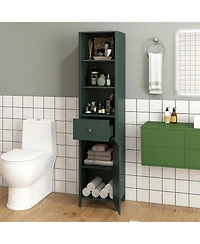 Volenca 67" Tall Narrow Bathroom Floor Cabinet with Fluted Door, Slim Storage Tower