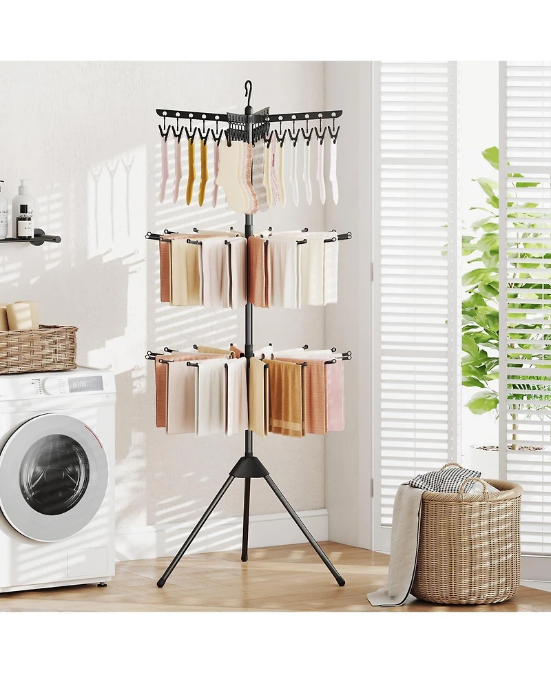 Ecooso 3-Tier Tripod Folding Clothes Drying Rack with 24 Clips, Freestanding Air Dryer