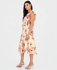 I.n.c. International Concepts Petite Printed Ruffle-Sleeve Dress, Macy's Exclusive
