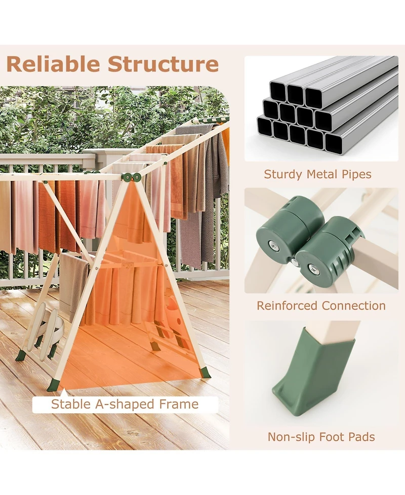 Ecooso Clothes Drying Rack with Height-Adjustable Wings, Folding Laundry