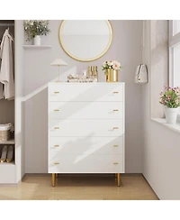 gaomon 44" Tall Farmhouse 5-Drawer Dresser, Rustic Chest with Bar Handles