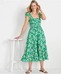 Lands' End Women's Cotton Dobby Smocked Dress with Ruffle Straps