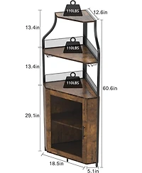 Gaomon Brown Wooden Farmhouse Wine Bar Corner Cabinet with Detachable Rack, Mesh Door, Glass Rack, and Storage