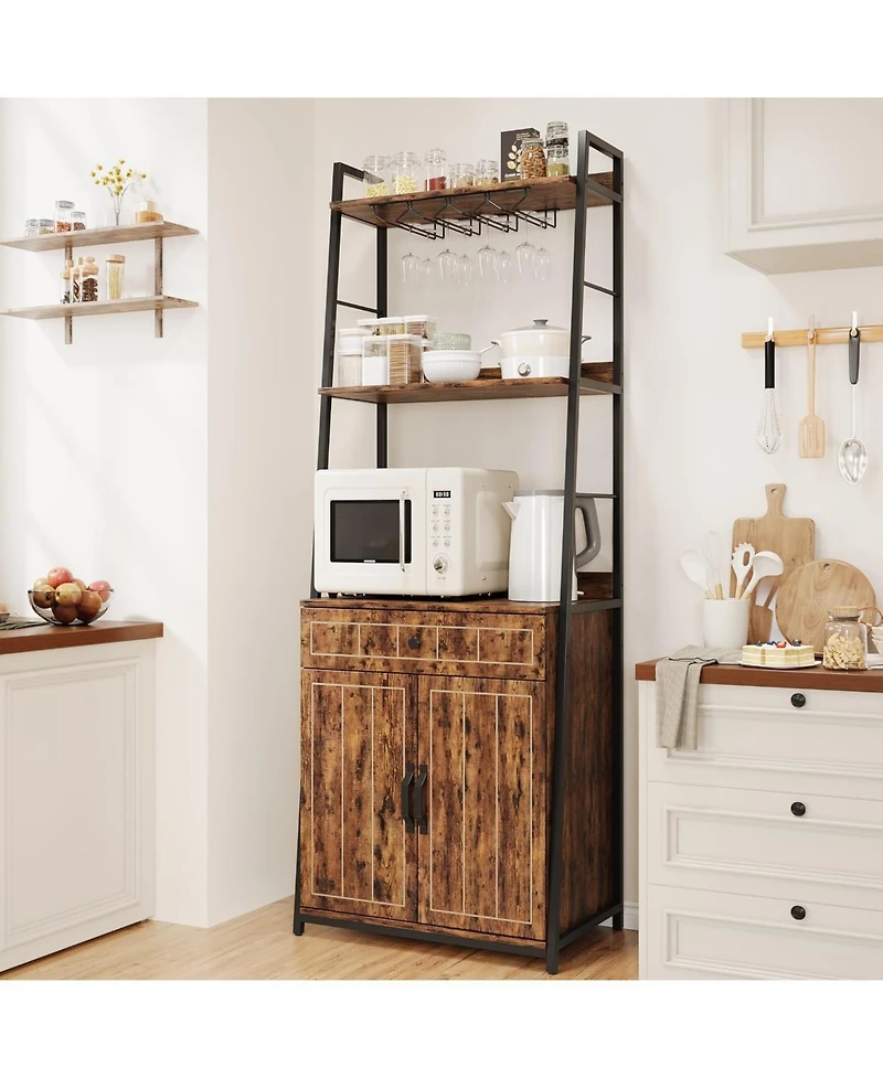 Gaomon Industrial Tall Kitchen Storage Baker Rack with Drawer and Cabinet