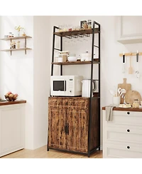 Gaomon Industrial Tall Kitchen Storage Baker Rack with Drawer and Cabinet