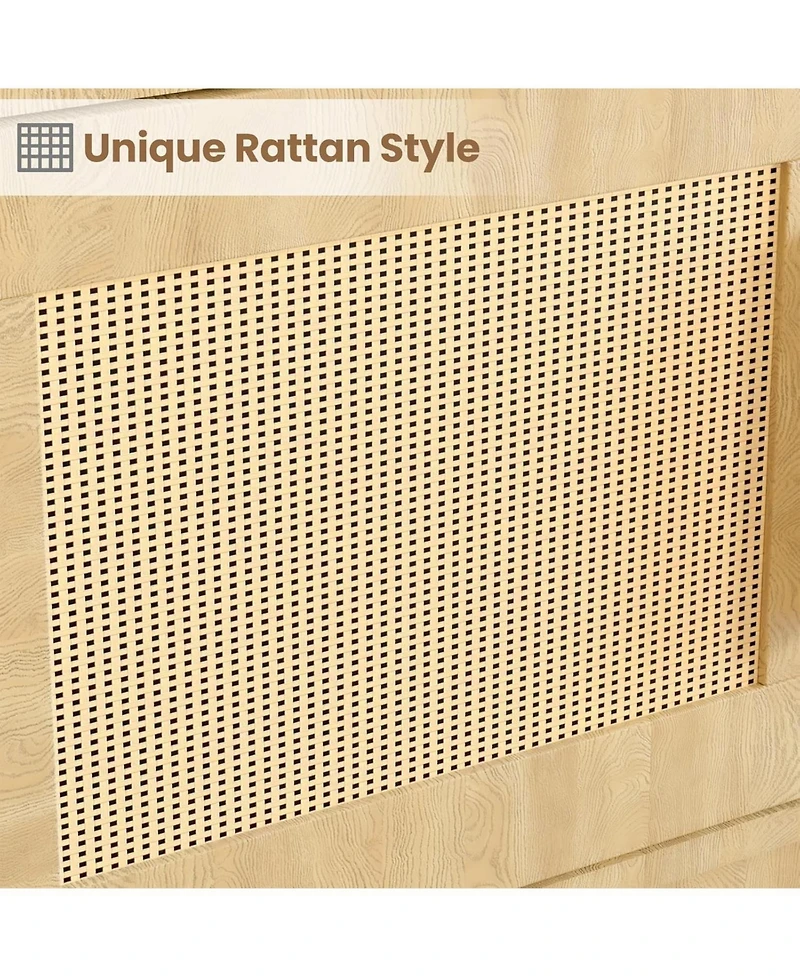 gaomon 65.4" in Tall Boho Bookshelf with 5 Tier Bookshelf and Rattan Doors, Wooden Bookcase with Storage, Large Bookshelf for Living